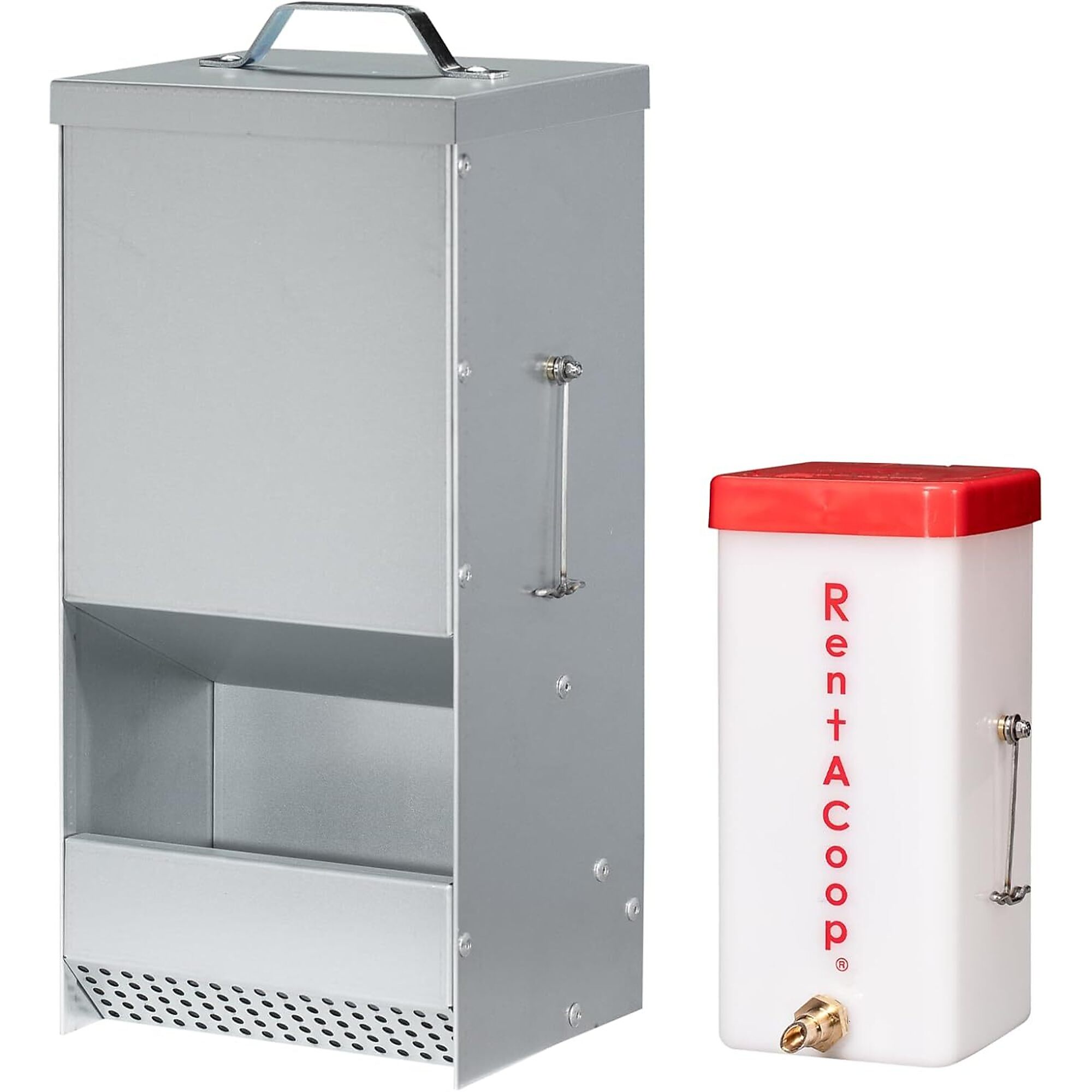 RAC Paws by RentACoop 5lb Rabbit Feeder and 32oz (1L) Drinker with Chewproof Autofill Metal Cup and Brass Nozzle, Model # MT-DRFD-RABSET
